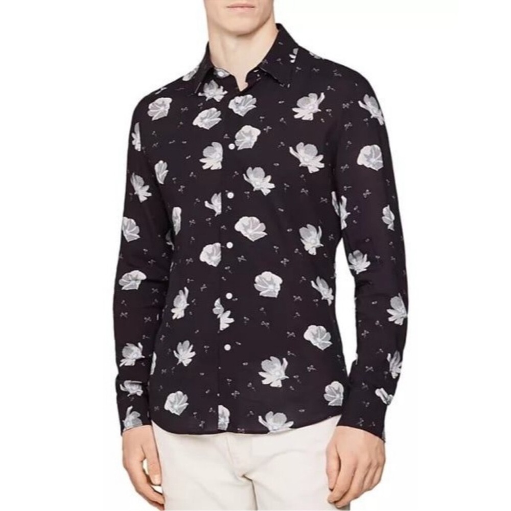 REISS Phoenix Floral Slim Fit Button-Down Shirt Size Large